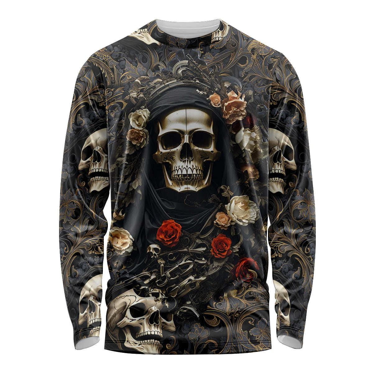 Skull Roses Long Sleeve Shirt Never Say Die - Wonder Print Shop