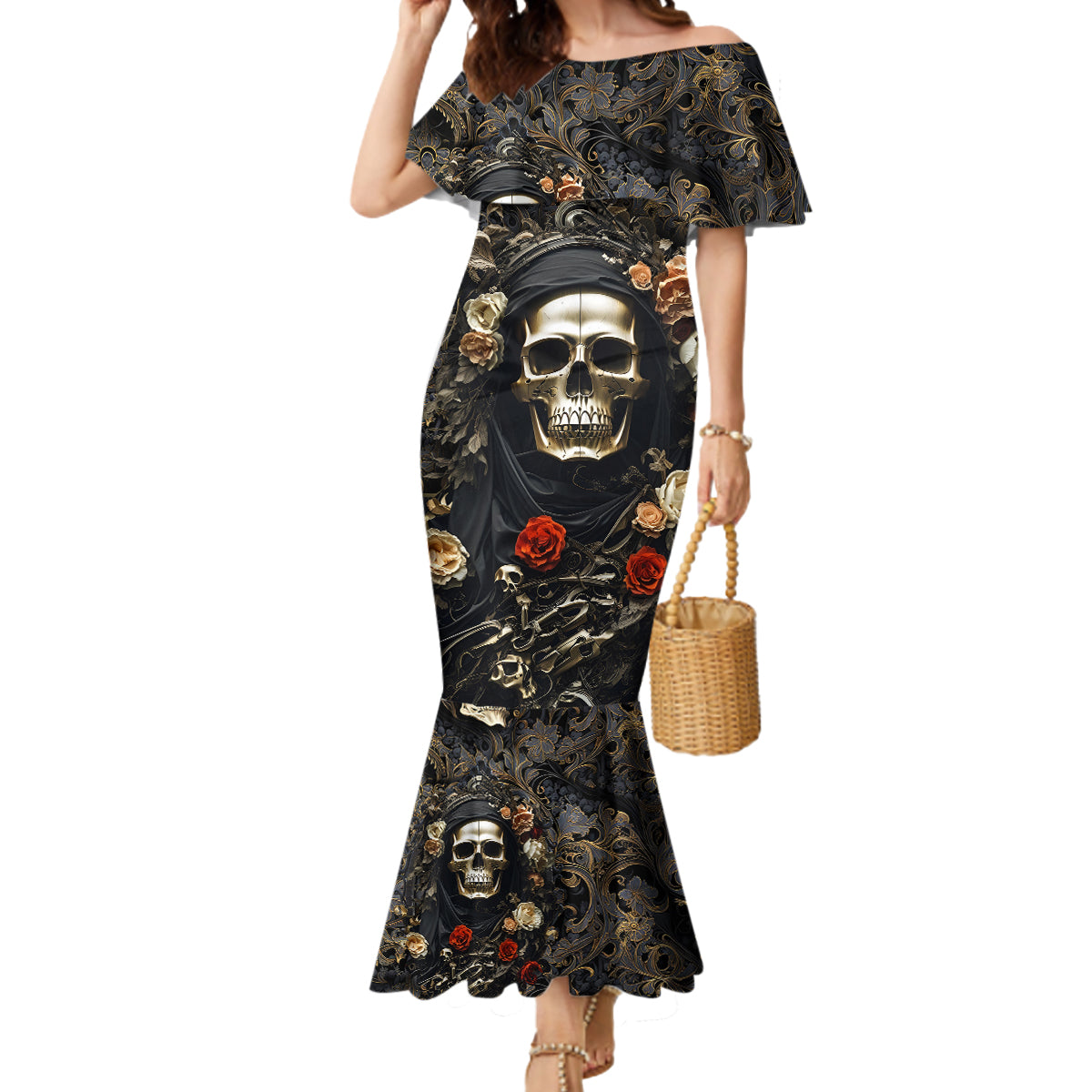 Skull Roses Mermaid Dress Never Say Die - Wonder Print Shop