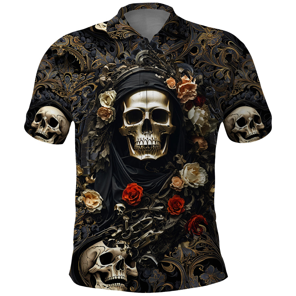 Skull Roses Polo Shirt Never Say Die - Wonder Print Shop