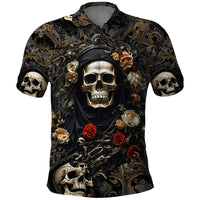 Skull Roses Polo Shirt Never Say Die - Wonder Print Shop