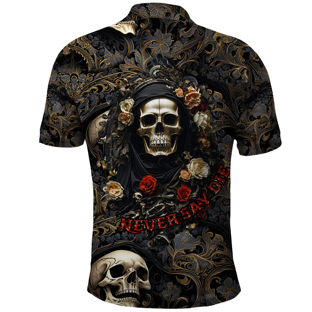 Skull Roses Polo Shirt Never Say Die - Wonder Print Shop