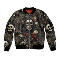 Skull Roses Sleeve Zip Bomber Jacket Never Say Die - Wonder Print Shop