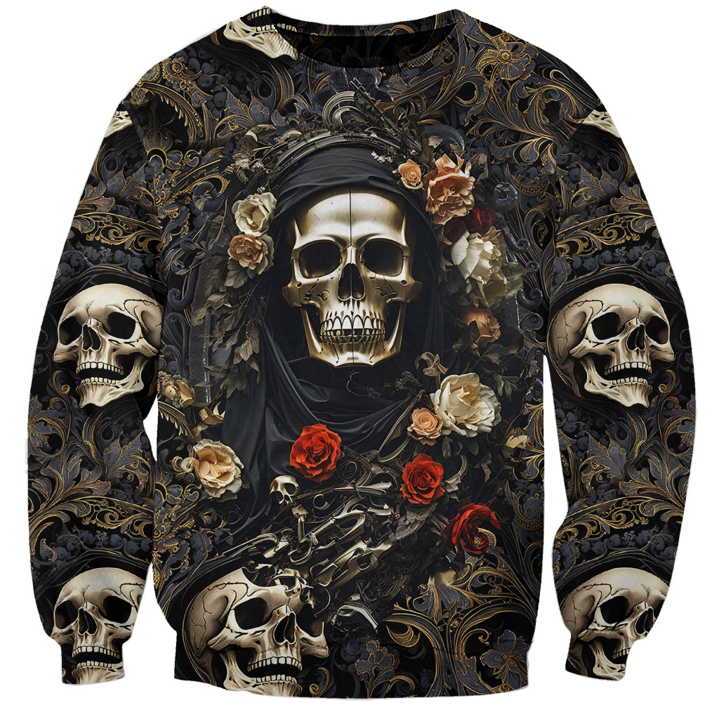 Skull Roses Sweatshirt Never Say Die - Wonder Print Shop