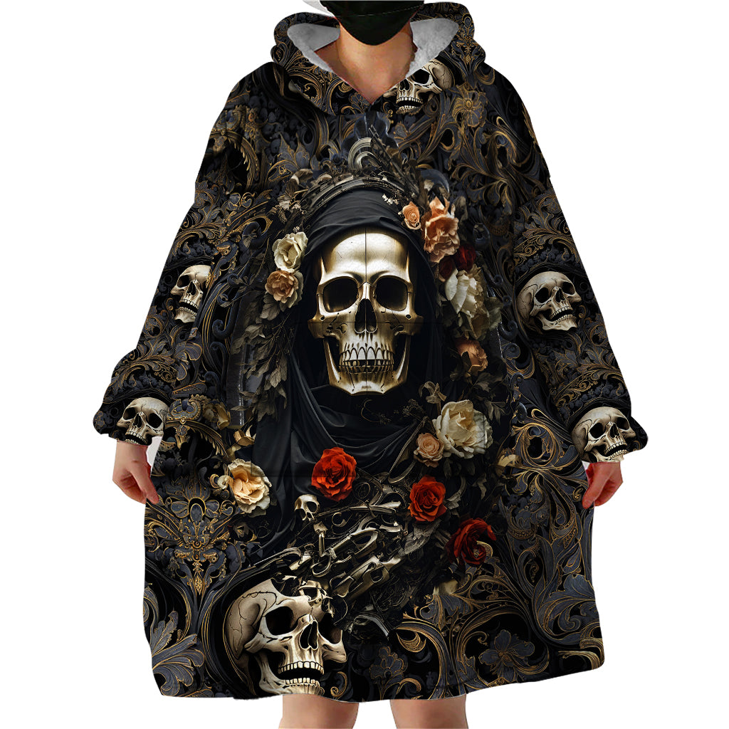 Skull Roses Wearable Blanket Hoodie Never Say Die - Wonder Print Shop