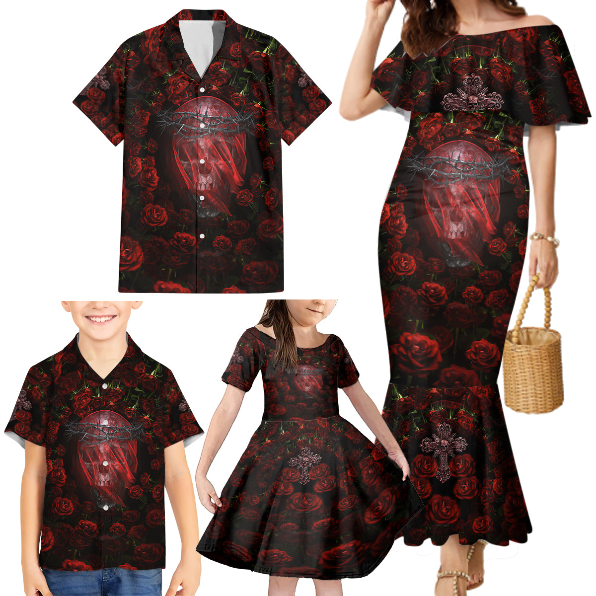 Skull Roses Family Matching Mermaid Dress and Hawaiian Shirt You Are Not Hard To Love - Wonder Print Shop