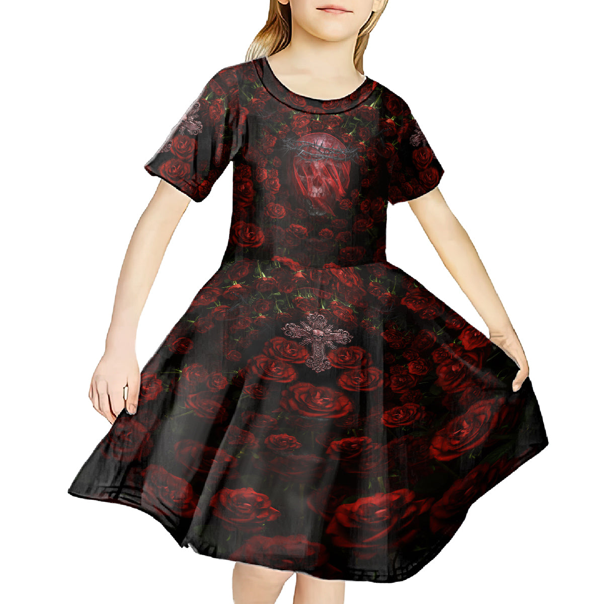 Skull Roses Kid Short Sleeve Dress You Are Not Hard To Love - Wonder Print Shop