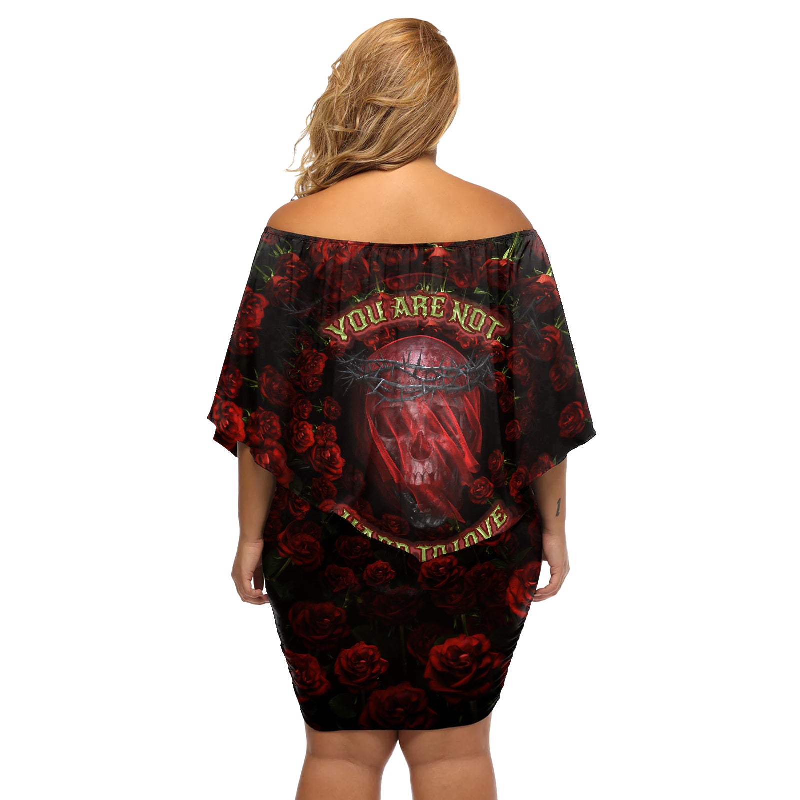 Skull Roses Off Shoulder Short Dress You Are Not Hard To Love - Wonder Print Shop