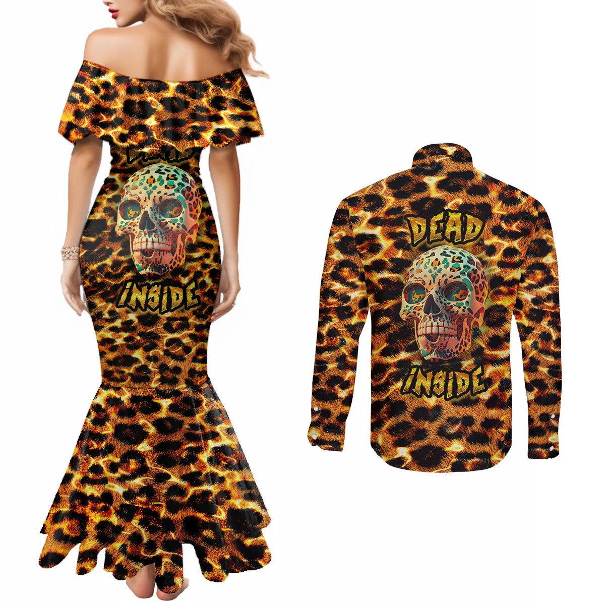 leopard-skull-couples-matching-mermaid-dress-and-long-sleeve-button-shirts-dead-inside
