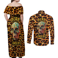 Leopard Skull Couples Matching Off Shoulder Maxi Dress and Long Sleeve Button Shirts Dead Inside - Wonder Print Shop