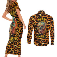 Leopard Skull Couples Matching Short Sleeve Bodycon Dress and Long Sleeve Button Shirts Dead Inside - Wonder Print Shop