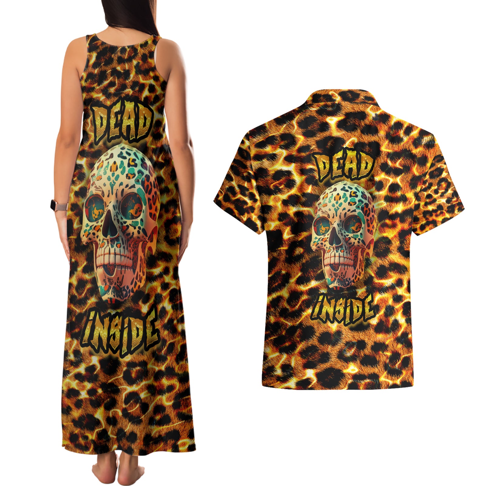 Leopard Skull Couples Matching Tank Maxi Dress and Hawaiian Shirt Dead Inside - Wonder Print Shop