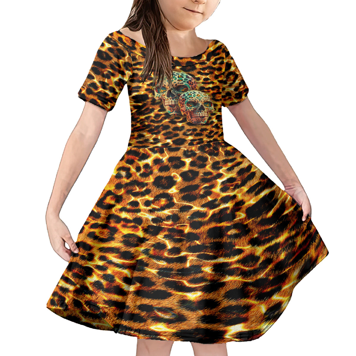 Leopard Skull Family Matching Long Sleeve Bodycon Dress and Hawaiian Shirt Dead Inside - Wonder Print Shop