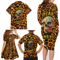 Leopard Skull Family Matching Long Sleeve Bodycon Dress and Hawaiian Shirt Dead Inside - Wonder Print Shop