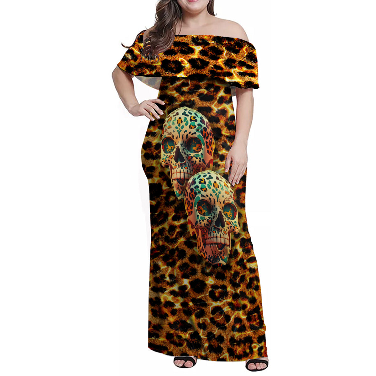 Leopard Skull Family Matching Off Shoulder Maxi Dress and Hawaiian Shirt Dead Inside - Wonder Print Shop