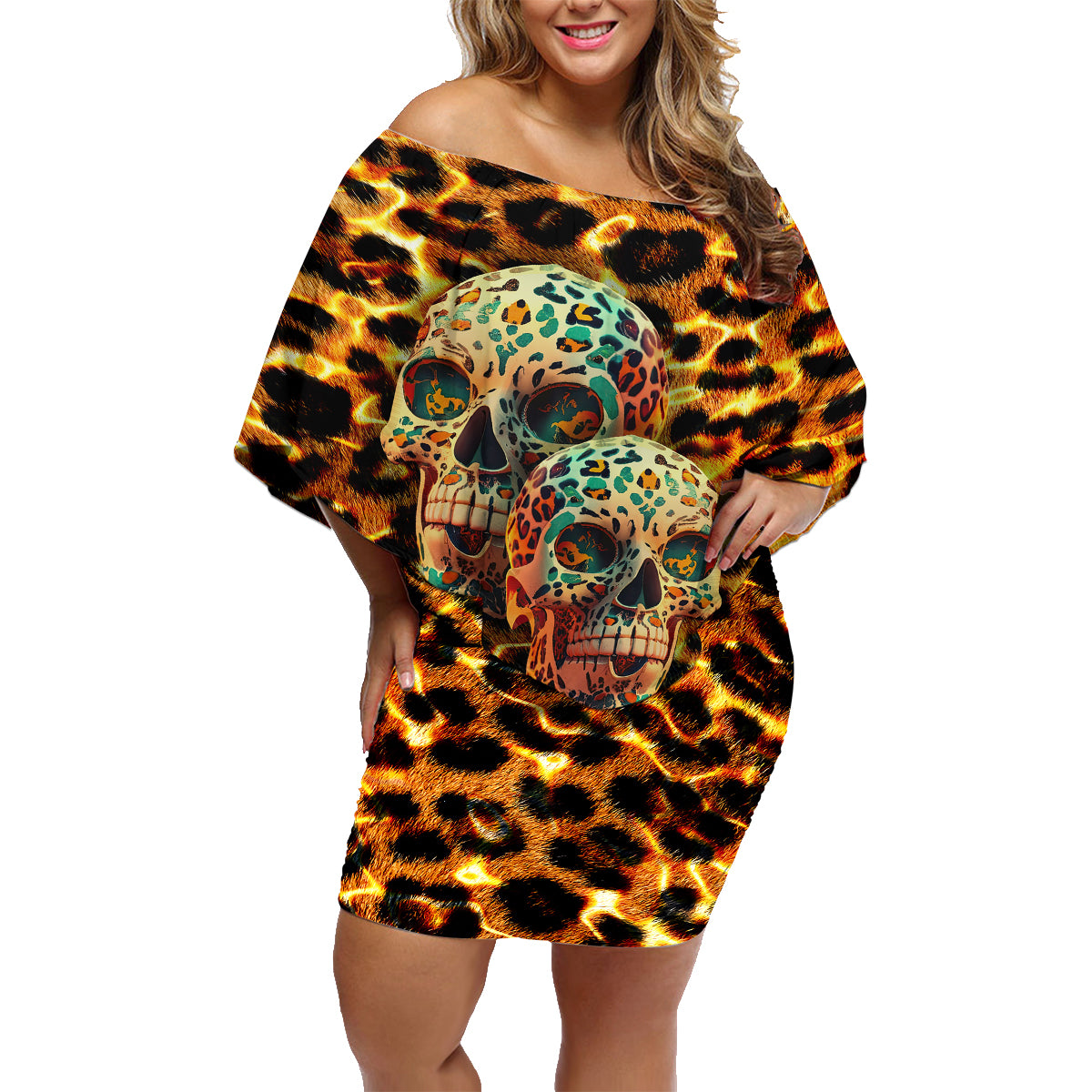 Leopard Skull Family Matching Off Shoulder Short Dress and Hawaiian Shirt Dead Inside - Wonder Print Shop