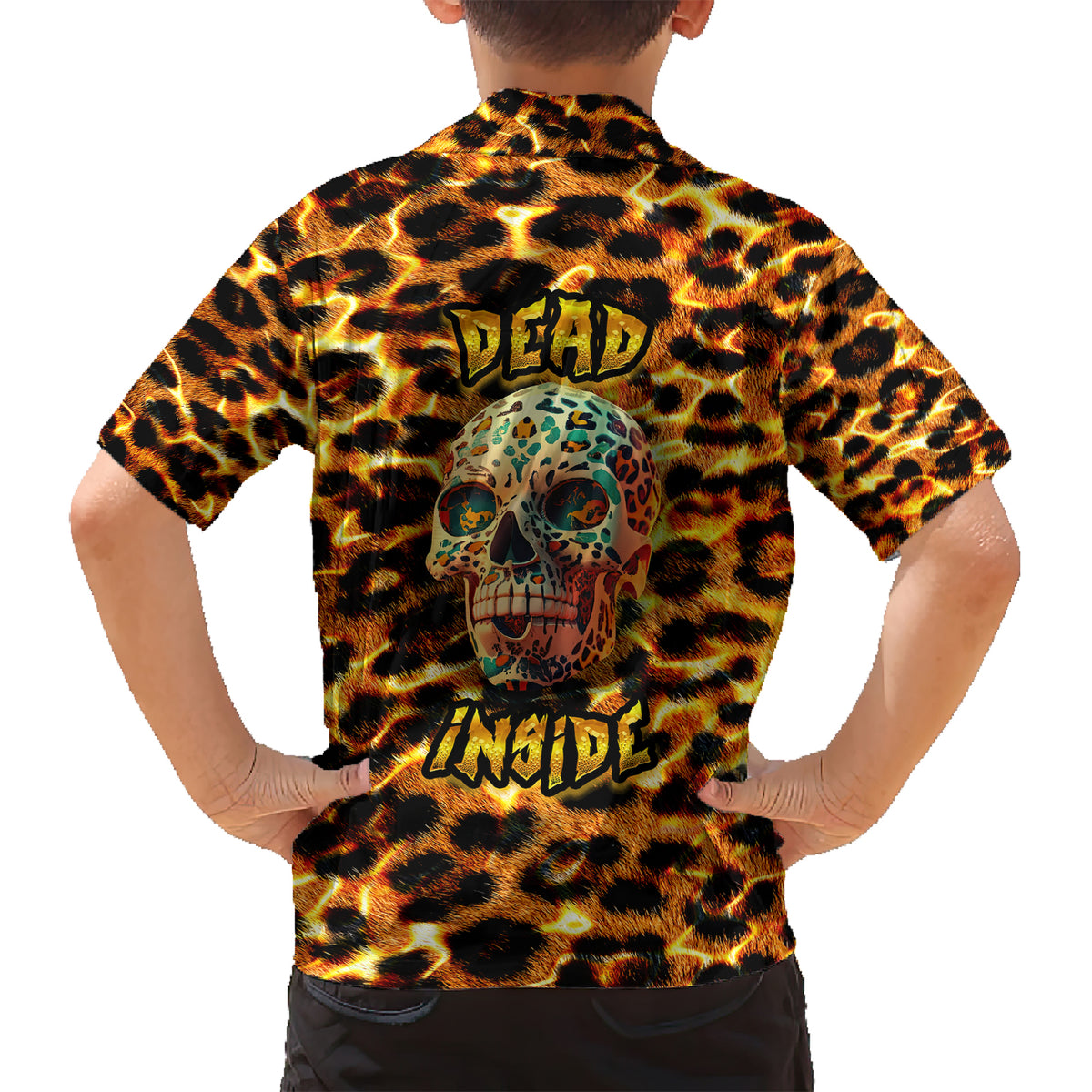 Leopard Skull Family Matching Short Sleeve Bodycon Dress and Hawaiian Shirt Dead Inside - Wonder Print Shop