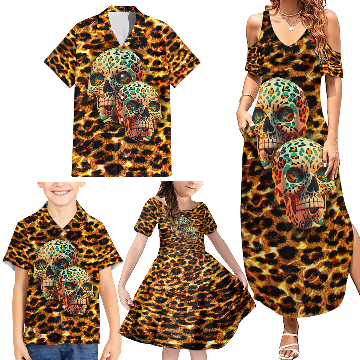 Leopard Skull Family Matching Summer Maxi Dress and Hawaiian Shirt Dead Inside - Wonder Print Shop