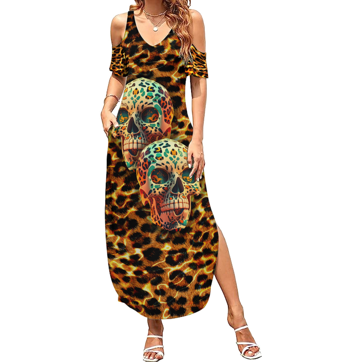 Leopard Skull Family Matching Summer Maxi Dress and Hawaiian Shirt Dead Inside - Wonder Print Shop