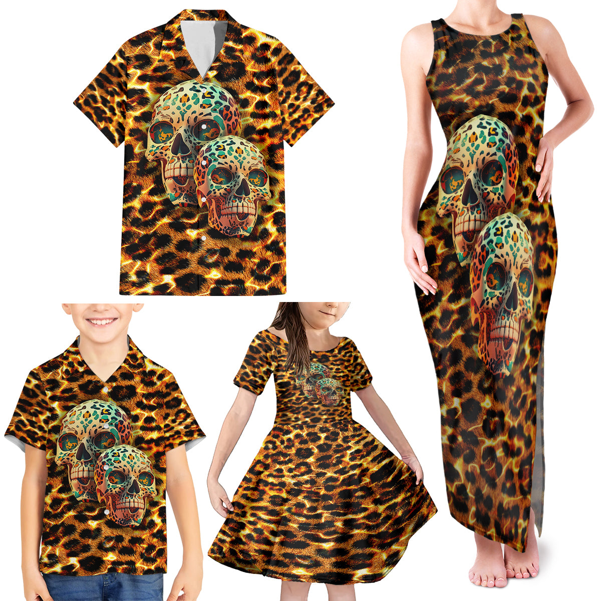 Leopard Skull Family Matching Tank Maxi Dress and Hawaiian Shirt Dead Inside - Wonder Print Shop
