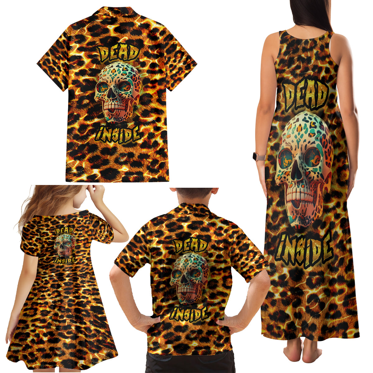 Leopard Skull Family Matching Tank Maxi Dress and Hawaiian Shirt Dead Inside - Wonder Print Shop