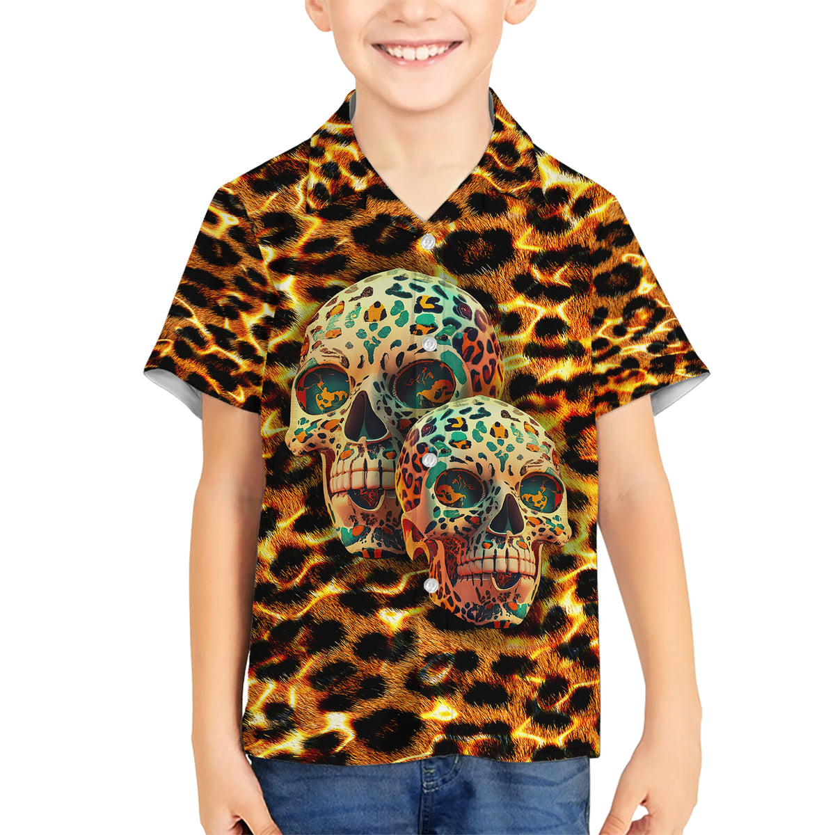 Leopard Skull Kid Hawaiian Shirt Dead Inside - Wonder Print Shop