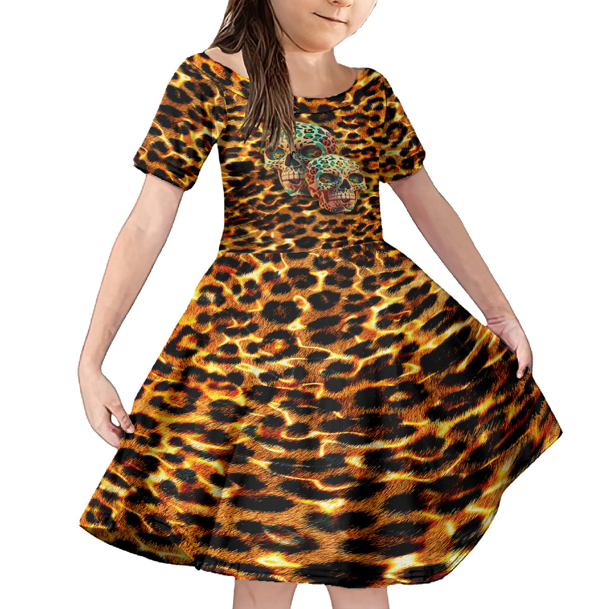 Leopard Skull Kid Short Sleeve Dress Dead Inside - Wonder Print Shop