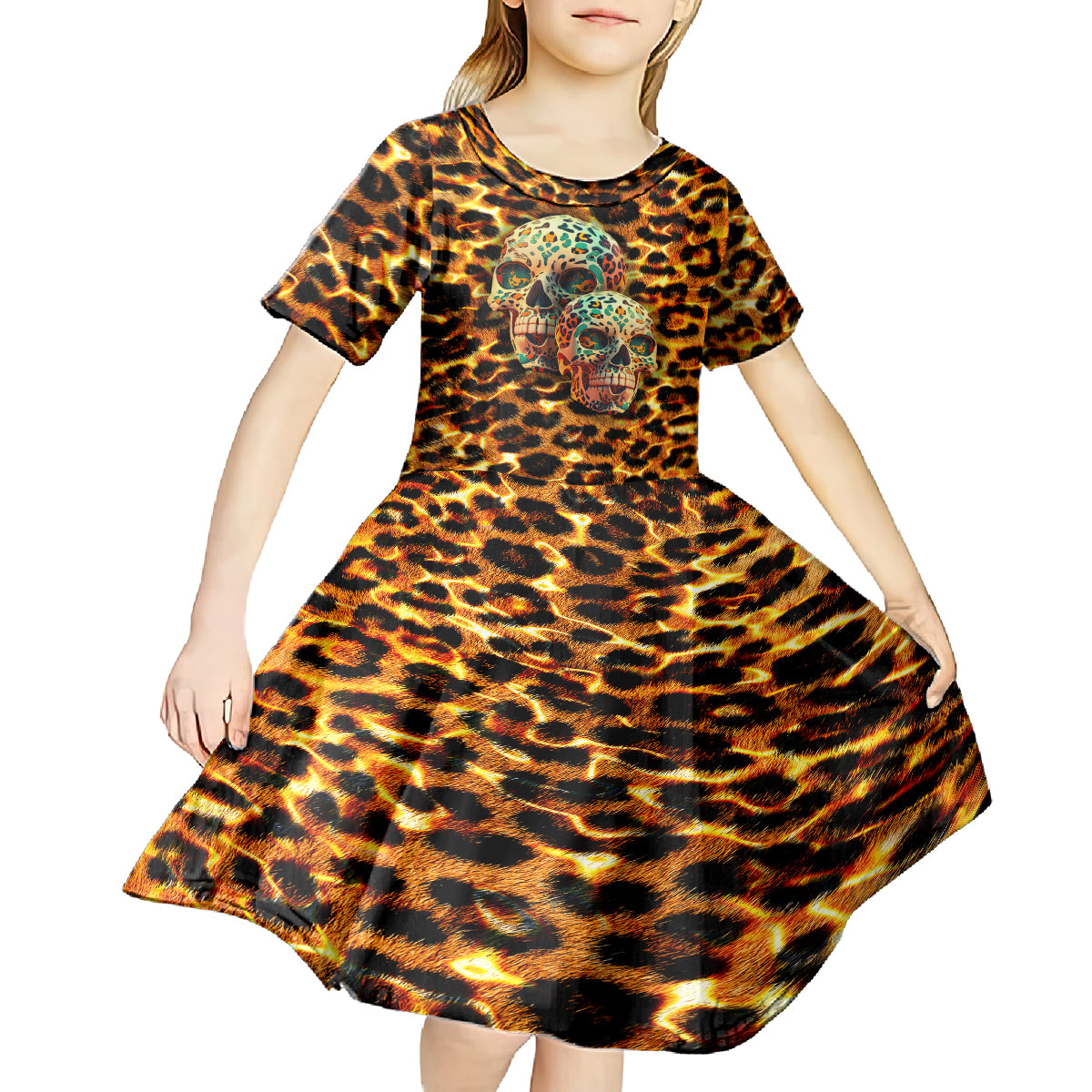 Leopard Skull Kid Short Sleeve Dress Dead Inside - Wonder Print Shop
