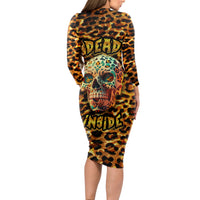 Leopard Skull Long Sleeve Bodycon Dress Dead Inside - Wonder Print Shop