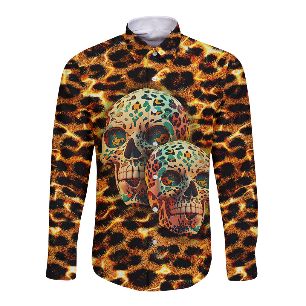 Leopard Skull Long Sleeve Button Shirt Dead Inside - Wonder Print Shop