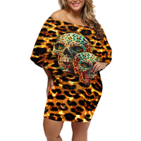 Leopard Skull Off Shoulder Short Dress Dead Inside - Wonder Print Shop