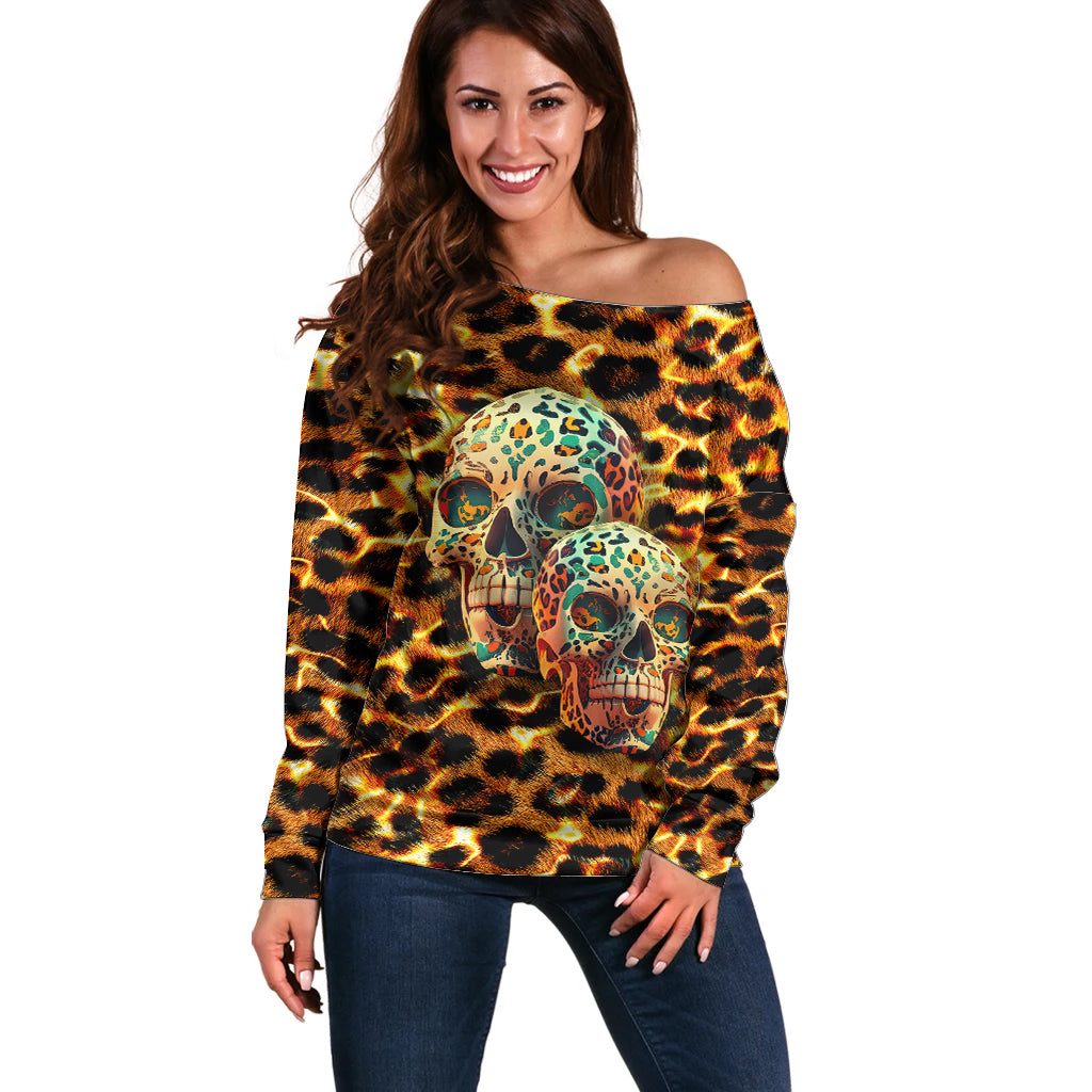 Leopard Skull Off Shoulder Sweater Dead Inside - Wonder Print Shop
