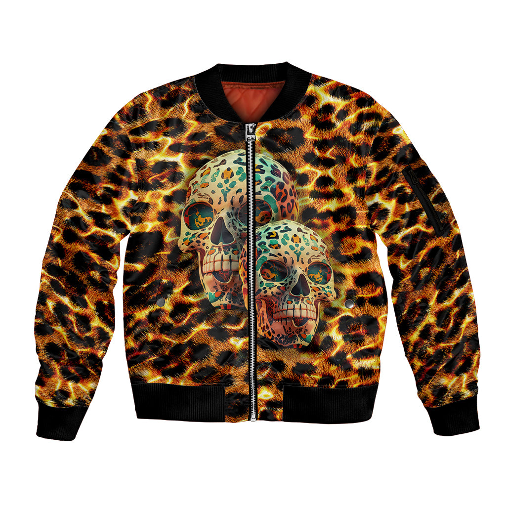 Leopard Skull Sleeve Zip Bomber Jacket Dead Inside - Wonder Print Shop
