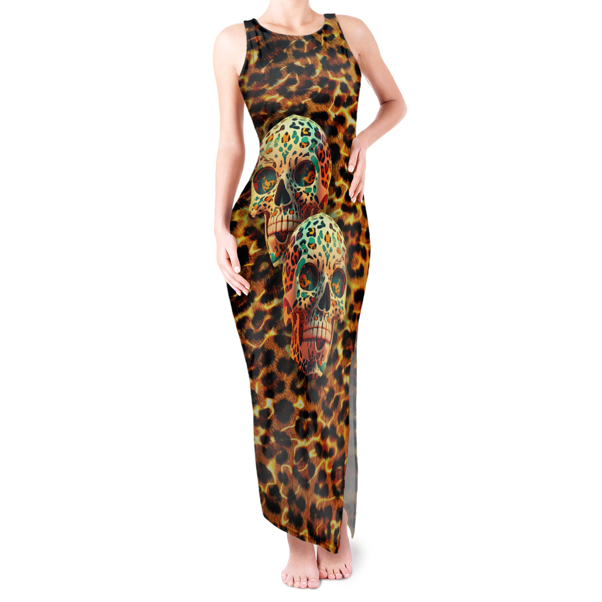 Leopard Skull Tank Maxi Dress Dead Inside - Wonder Print Shop