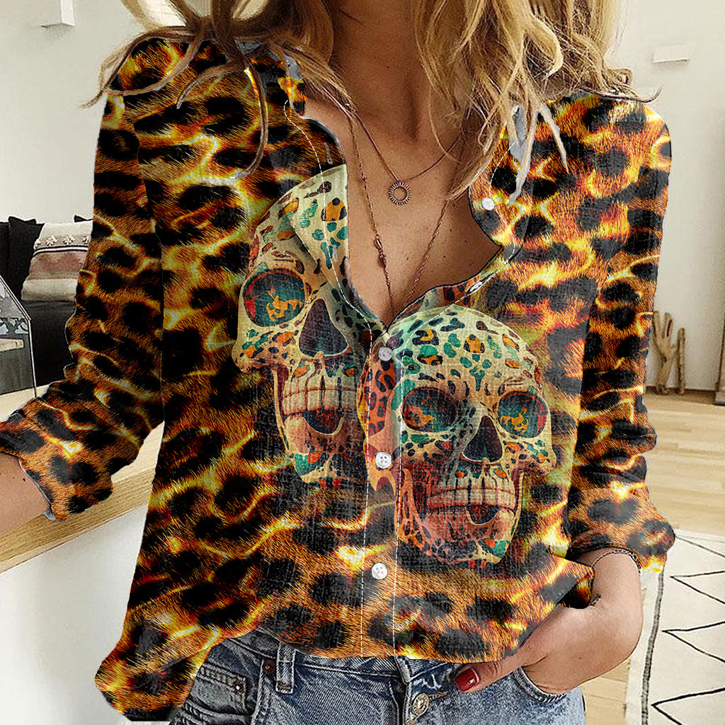 Leopard Skull Women Casual Shirt Dead Inside - Wonder Print Shop