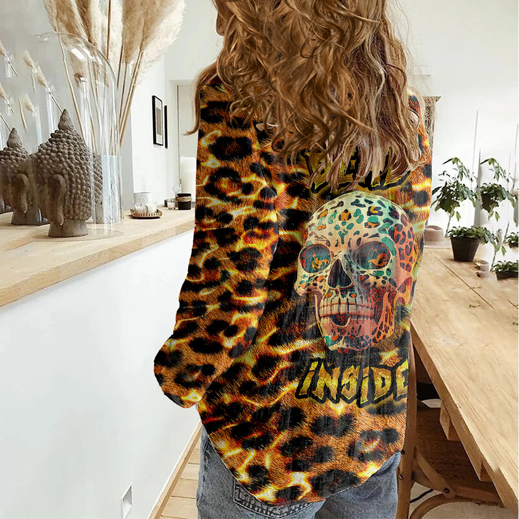 Leopard Skull Women Casual Shirt Dead Inside - Wonder Print Shop