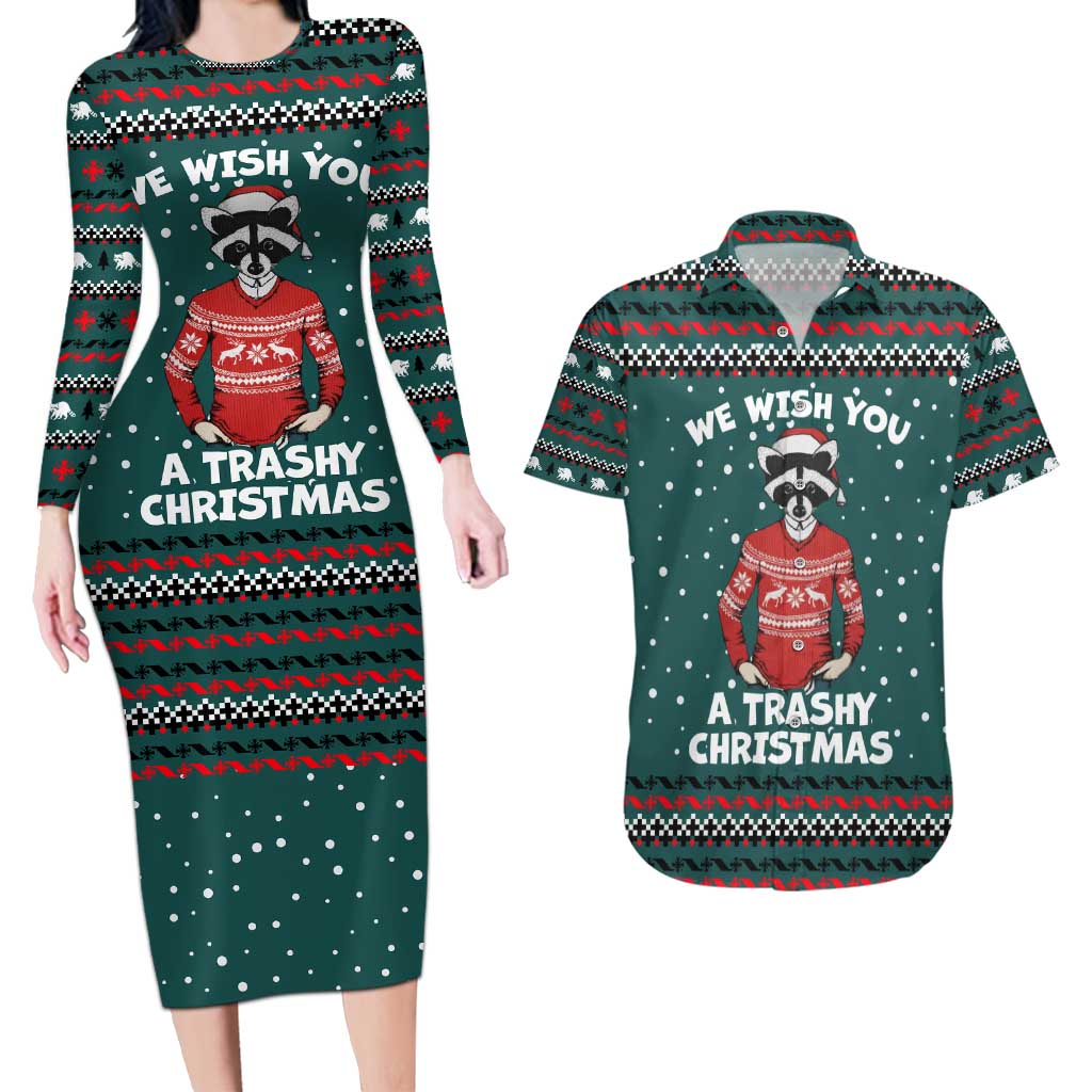 A Trashy Christmas Couples Matching Long Sleeve Bodycon Dress and Hawaiian Shirt Xmas Holiday Patterns - Wonder Print Shop