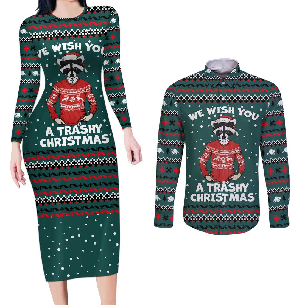 A Trashy Christmas Couples Matching Long Sleeve Bodycon Dress and Long Sleeve Button Shirt Xmas Holiday Patterns - Wonder Print Shop