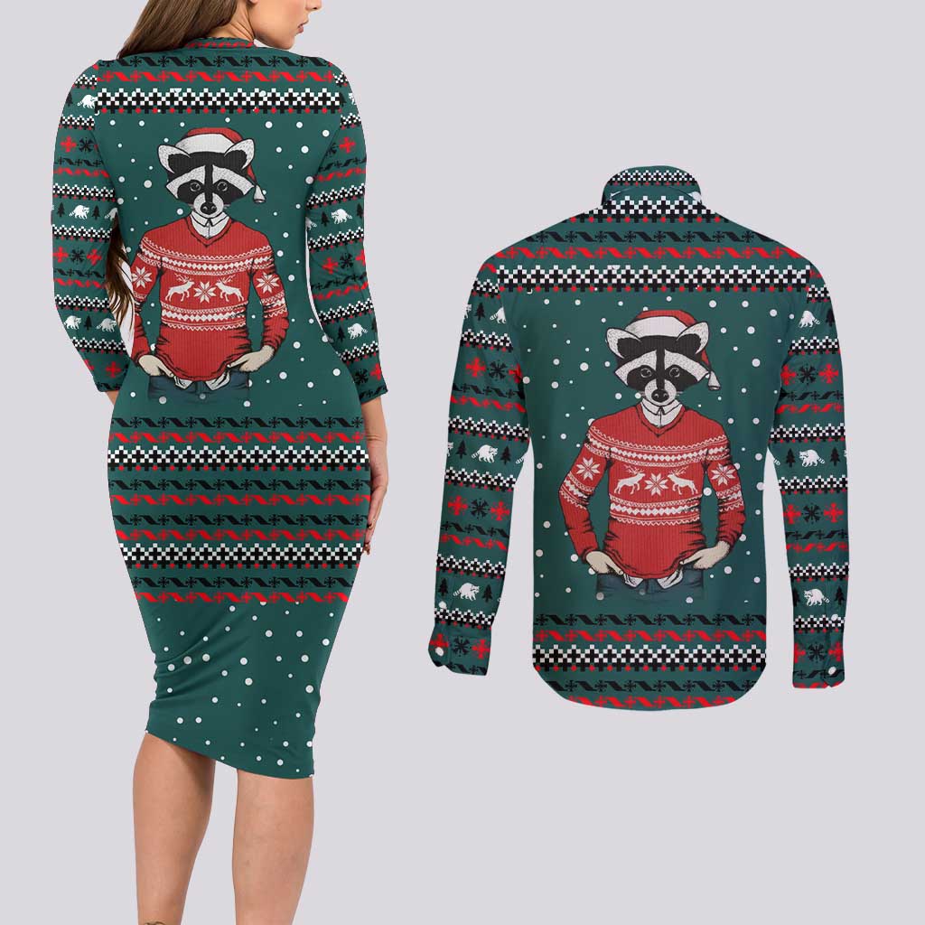 A Trashy Christmas Couples Matching Long Sleeve Bodycon Dress and Long Sleeve Button Shirt Xmas Holiday Patterns - Wonder Print Shop