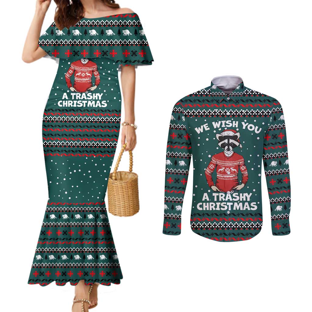 A Trashy Christmas Couples Matching Mermaid Dress and Long Sleeve Button Shirt Xmas Holiday Patterns - Wonder Print Shop