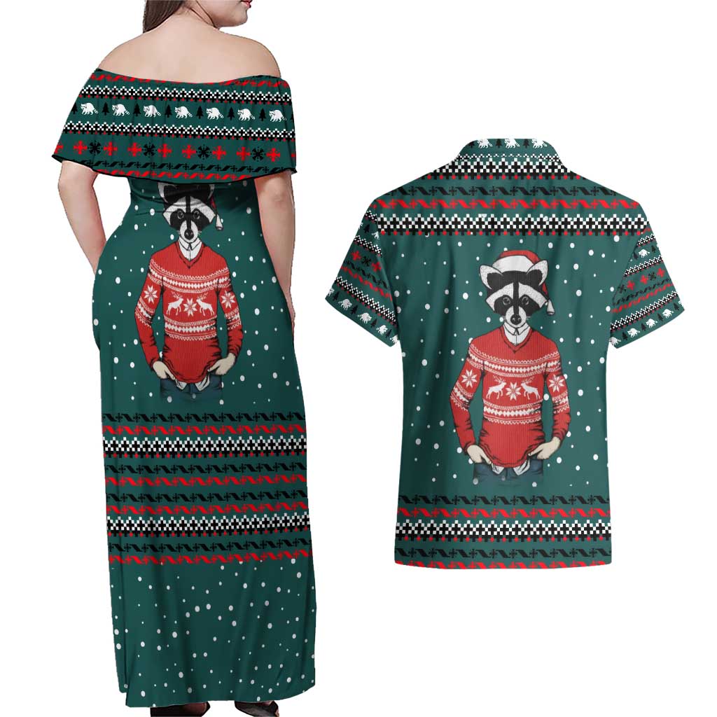 A Trashy Christmas Couples Matching Off Shoulder Maxi Dress and Hawaiian Shirt Xmas Holiday Patterns - Wonder Print Shop