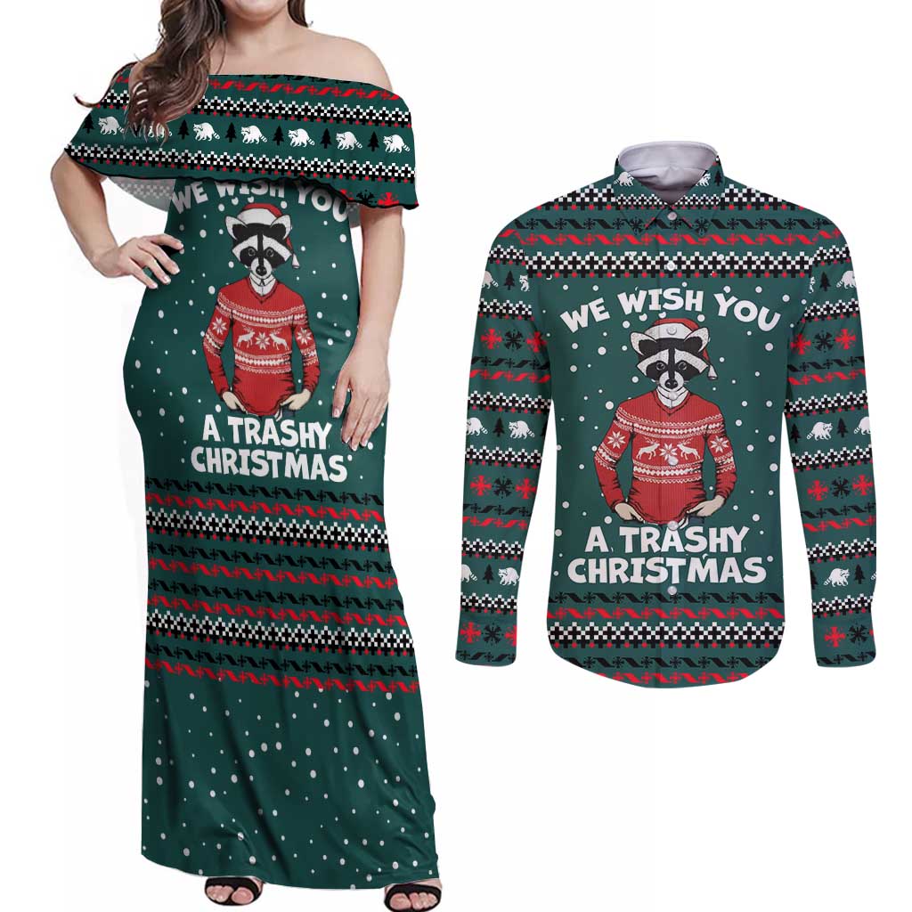 A Trashy Christmas Couples Matching Off Shoulder Maxi Dress and Long Sleeve Button Shirt Xmas Holiday Patterns - Wonder Print Shop