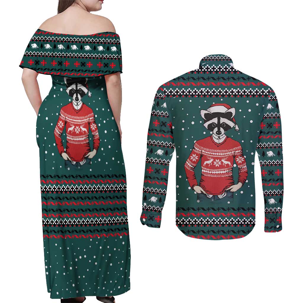A Trashy Christmas Couples Matching Off Shoulder Maxi Dress and Long Sleeve Button Shirt Xmas Holiday Patterns - Wonder Print Shop