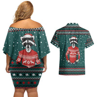 A Trashy Christmas Couples Matching Off Shoulder Short Dress and Hawaiian Shirt Xmas Holiday Patterns - Wonder Print Shop