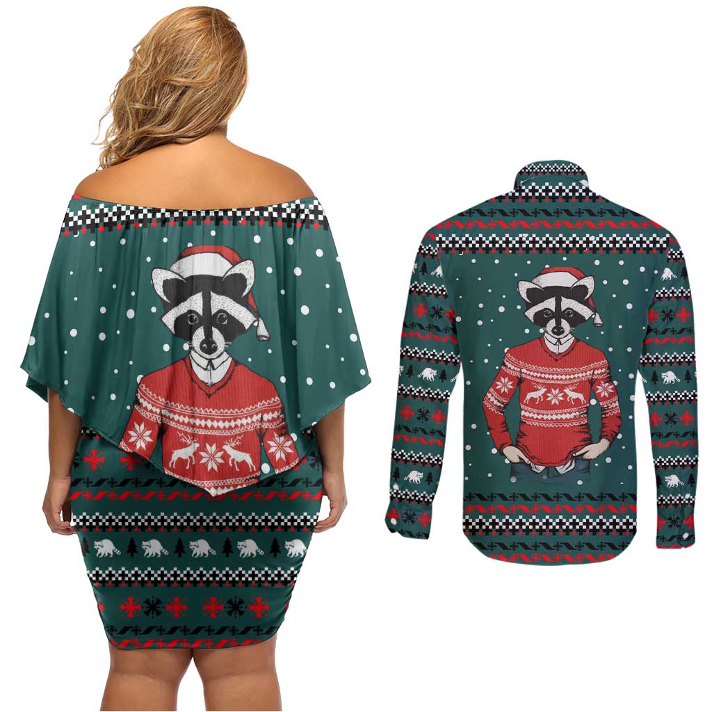 A Trashy Christmas Couples Matching Off Shoulder Short Dress and Long Sleeve Button Shirt Xmas Holiday Patterns - Wonder Print Shop