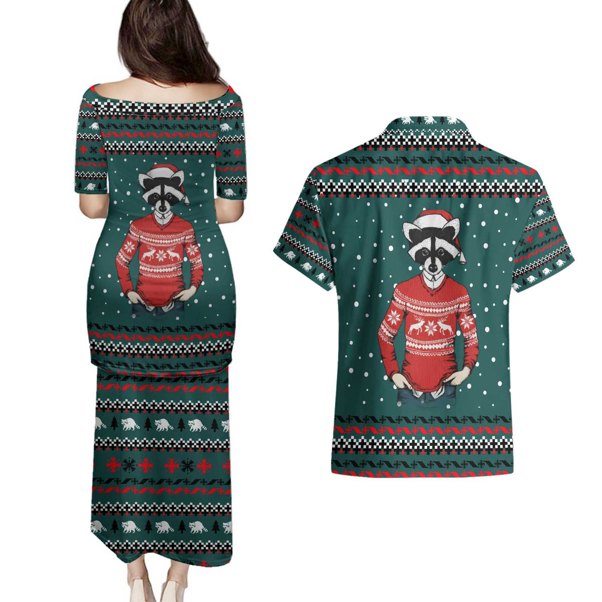 A Trashy Christmas Couples Matching Puletasi and Hawaiian Shirt Xmas Holiday Patterns - Wonder Print Shop