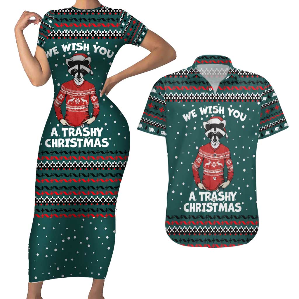 A Trashy Christmas Couples Matching Short Sleeve Bodycon Dress and Hawaiian Shirt Xmas Holiday Patterns - Wonder Print Shop