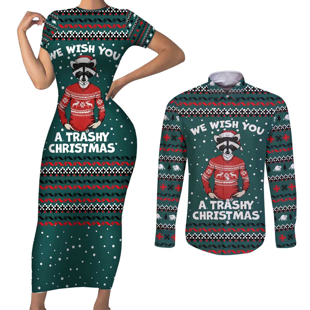 A Trashy Christmas Couples Matching Short Sleeve Bodycon Dress and Long Sleeve Button Shirt Xmas Holiday Patterns - Wonder Print Shop