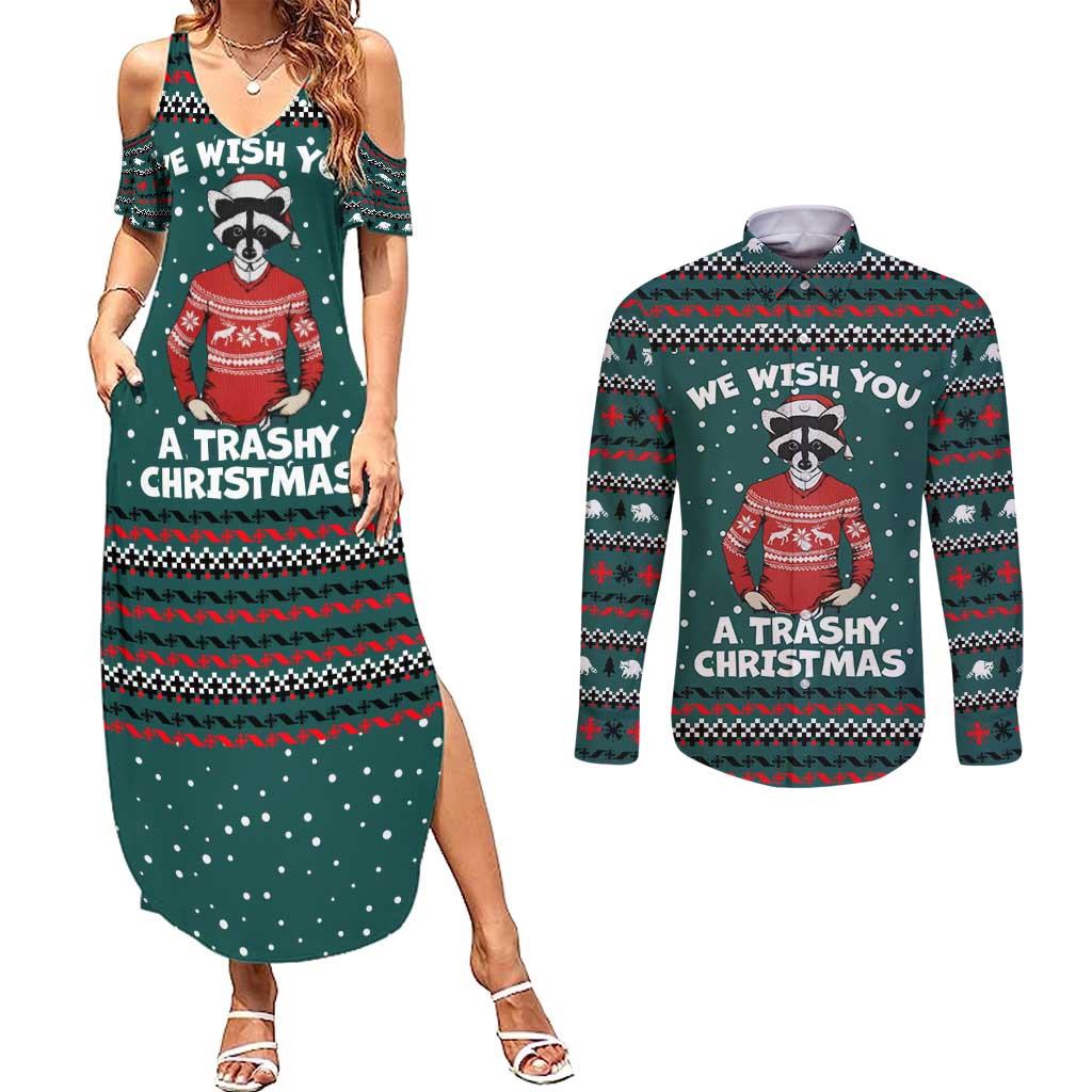 A Trashy Christmas Couples Matching Summer Maxi Dress and Long Sleeve Button Shirt Xmas Holiday Patterns - Wonder Print Shop