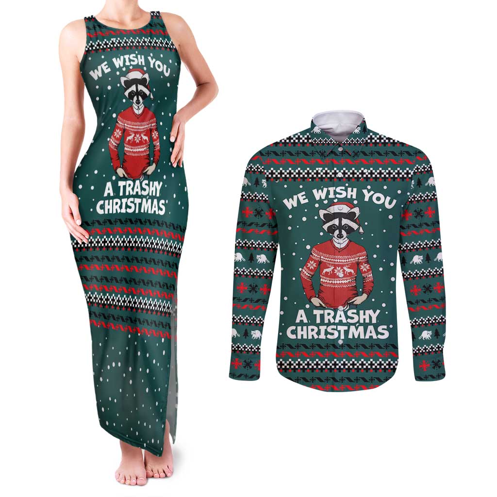 A Trashy Christmas Couples Matching Tank Maxi Dress and Long Sleeve Button Shirt Xmas Holiday Patterns - Wonder Print Shop
