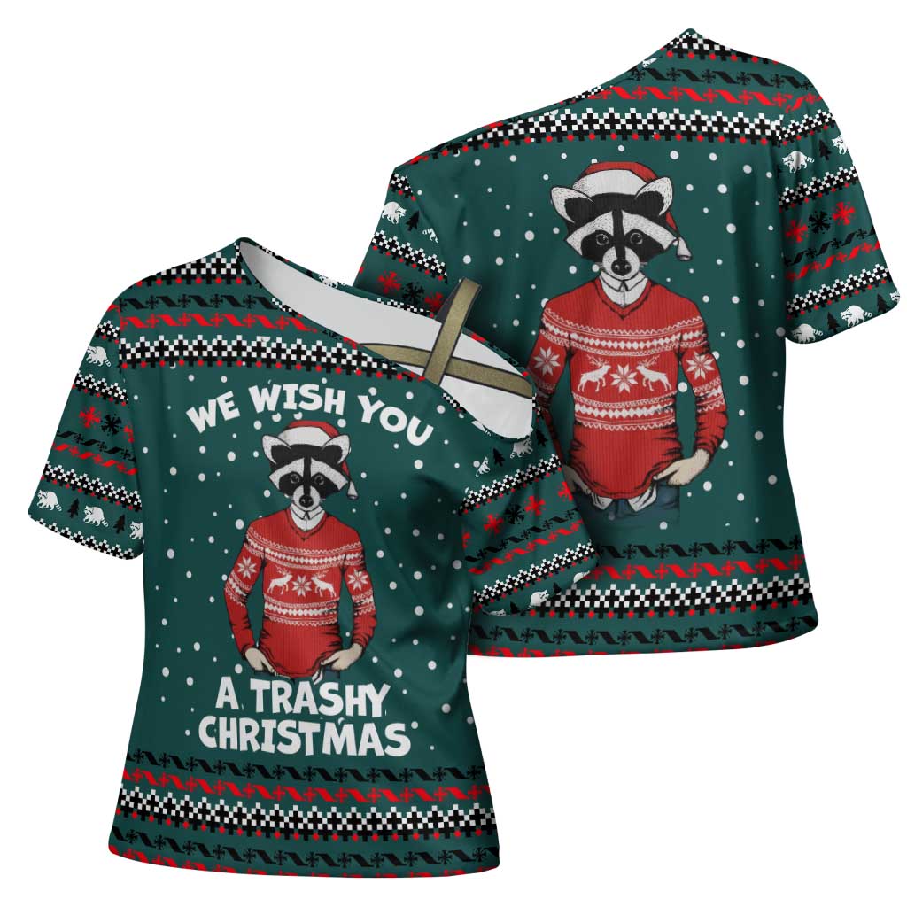 A Trashy Christmas Cross Shoulder Shirt Xmas Holiday Patterns - Wonder Print Shop